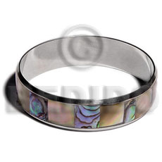 laminated brownlip/paua  alternate in 3/4 inch stainless metal / 65mm in diameter - Shell Bangles