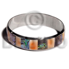 laminated red luhuanus/paua  alternate in 3/4 inch stainless metal / 65mm in diameter - Shell Bangles