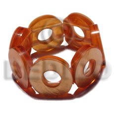 30mm capiz shell rings ( 7mm thickness )  10mm inner hole in clear orange resin elastic bangle - Shell Bangles