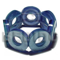 30mm capiz shell rings ( 7mm thickness )  10mm inner hole in clear sky blue resin elastic bangle - Shell Bangles