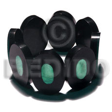 35mmx25mm oval black resin ( 6mm thickness )  laminated light green capiz shell elastic bangle - Shell Bangles