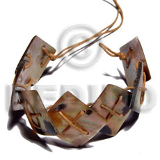 7 pcs. 20mmx20mm brownlip tiger diamond in tan criss cross wax cord  wood beads - Home