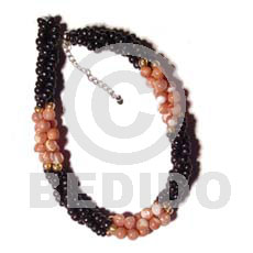 twisted black coco pokalet & rose coloured troca beads  gold beads - Home