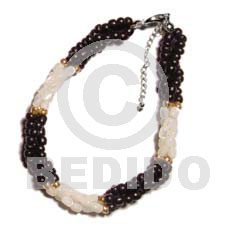 twisted troca rice bead & 2-3mm coco Pokalet. black  gold metallic beads - Home