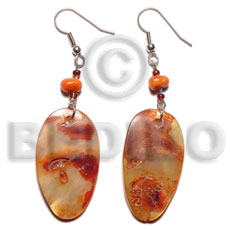 dangling 21x27mm oval  orange dyed hammershell  coral & beads accent - Home