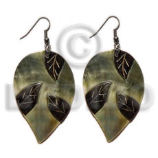 dangling inverted teardrop 35mm blacklip  embossed skin leaf - Home