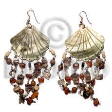 dangling 35mm grooved scallop blacklip  hanging shell & horn beads - Home