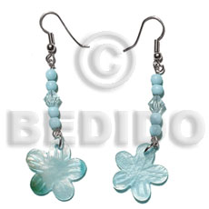 dangling 20mm aqua blue hammershell flower  bone beads/acrylic crystals - Home