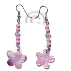 dangling 20mm pastel pink hammershell flower  wood beads/acrylic crystals - Home