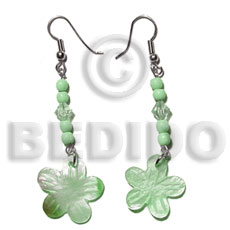 dangling 20mm pastel green hammershell flower  bone beads/acrylic crystals - Home