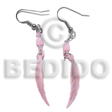 dangling 10x40mm pastel pink hammershell leaf and beads earrings - Home