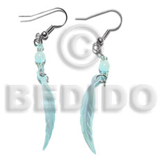 dangling 10x40mm aqua blue hammershell leaf and beads earrings - Home