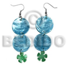 dangling double round 25mm blue capiz shell  15mm capiz subdued green flower - Home