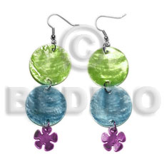 dangling double round 25mm gree/blue capiz shell  15mm capiz lavender flower - Home