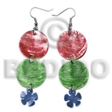 dangling double round 25mm red/green capiz shell  15mm capiz blue flower - Home