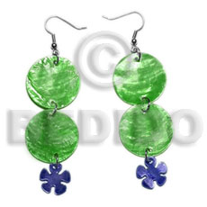 dangling double round 25mm green capiz shell  15mm capiz blue flower - Home