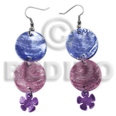 dangling double round 25mm blue/wine capiz shell  15mm capiz lavender flower - Home