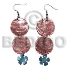 dangling double round 25mm reddish brown capiz shell  15mm capiz subdued blue flower - Home