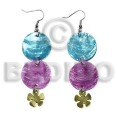 dangling double round 25mm light blue/lavender capiz shell  15mm capiz olive green flower - Home