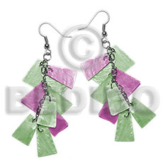 dangling subdued green/lavender alt. 20mmx15mm capiz /9pcs. in metal chain - Home