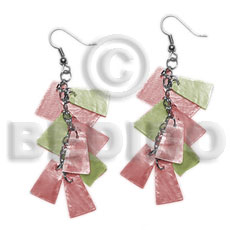 dangling subdued pink/subdued olive green 20mmx15mm capiz /9pcs. in metal chain - Home
