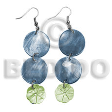 dangling double round 20mm subdued blue hammershell  12mm green hammershell flower - Home