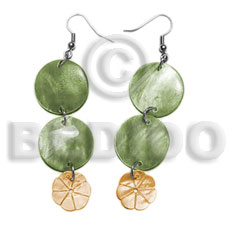 dangling double round 20mm olive green hammershell  12mm orange hammershell flower - Home
