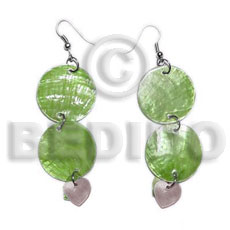 dangling double round 25mm olive green capiz shell  15mm capiz olive green flower - Home