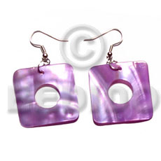 dangling 30mmx30mm square lilac kabibe shell  12mm center hole - Home