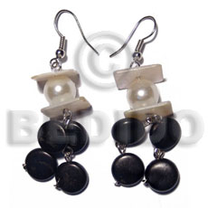 dangling 10mm black coco sidedrill  pearl beads,15mm hammershell sq. cut combination - Home