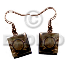 dangling 15mm laminated brownlip square  inlaid metal and 5mm black resin backing - Home