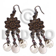 dangling 10mm round hammershells in antique oxidized metal - Home