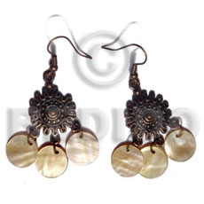 dangling 3 pcs. 12mm round MOP in  antique oxidize metal - Home