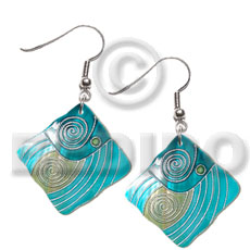 dangling 30mmx30mm square kabibe shell multicolored, handpainted, embellished  embossed metallic silver line accent - Home