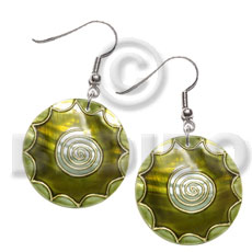 dangling 35mm round kabibe shell, handpainted, embellished  embossed metallic gold line accent - Home