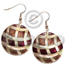 dangling 35mm round kabibe shell, handpainted, embellished  embossed metallic gold line accent - Home