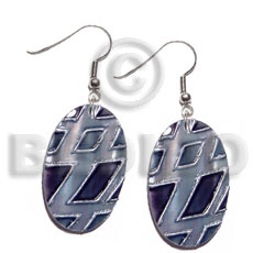 dangling 30mmx20mm oval kabibe shell, handpainted, embellished  embossed metallic silver line accent - Home
