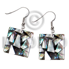 dangling flat 20mmx20mm square  black resin  laminated  paua/hammershell chips combination - Home