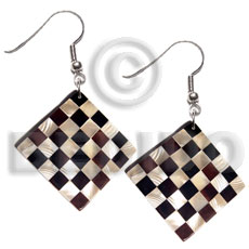 dangling 25mm diamond flat resin  laminated checkered blacklip/kabibe shell combination - Home