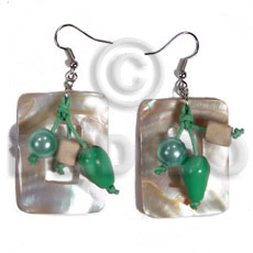 dangling 40mmx30mm rectangular kabibe shells  wood beads / green tones - Home