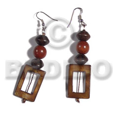 dangling 30mmx20mm rectangular laminated golden amber kabibe shell ringsin high gloss  wood beads accent - Home