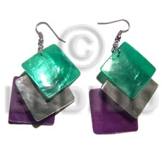 dangling triple square 25mm laminated capiz / in green/gray/violet combination - Home