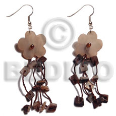 dangling  15mm tassled hammershell flowers/ chips in brown tones - Home
