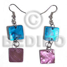 dangling double 15mm square hammershell in blue and violet combination - Home