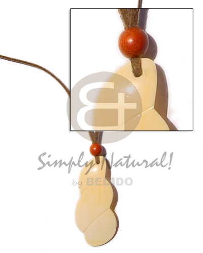 leather thong  h= 45mm melo shell pendant & wood bead accent - Home