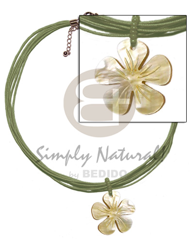 6 layer olive green wax cord  40mm MOP flower pendant - Home