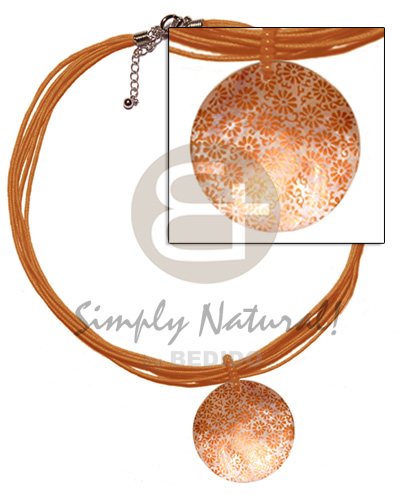 6 layer sunset orange wax cord  matching 40mm round handpainted hammershell pendant - Home