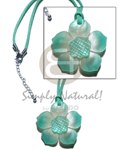 graduated aquamarine hammershell flower pendant in aquamarine wax cord - Home