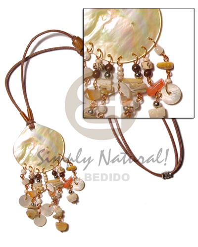 45mm MOP   dangling shell & seed beads looping tassles on adjustable wax cord - Home