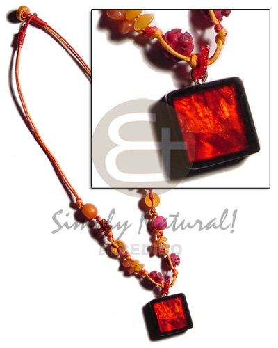 buri seeds in double wax cord  square inlaid capiz pendant laminated in resin - Home